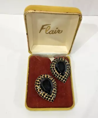 Lovely Vintage Musi Black Rhinestone Shoe Clips Teardrop Signed Prong Set! • $15