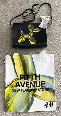 JEFF KOONS X H&M Yellow Balloon Dog Ltd Edition Black Leather Handbag With Tote • £100