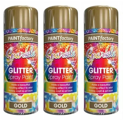 3 X 200ml Clear Lacquer Spray Paint With Sparkling Gold Glitter Hobby Craft Arts • £7.99