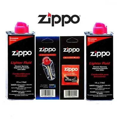 Zippo 2 Can 4oz Fuel Fluid And 1 Flint And 1 Wick GIft Set Value Combo • $9.95