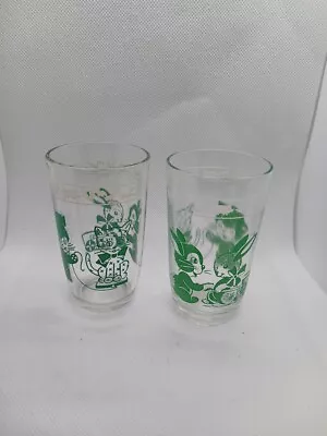 2 Vintage Swanky Swigs Green Pattern Glassware 4in • $10