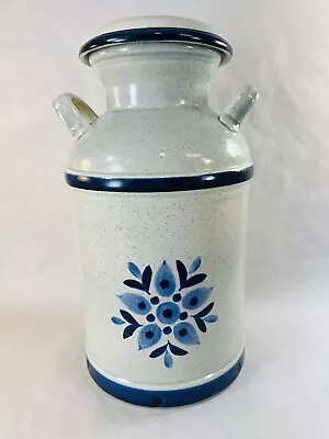 Stangl Stoneware  MILK CAN Canister Jar Blue Floral W Lid Cookie Pottery • $29