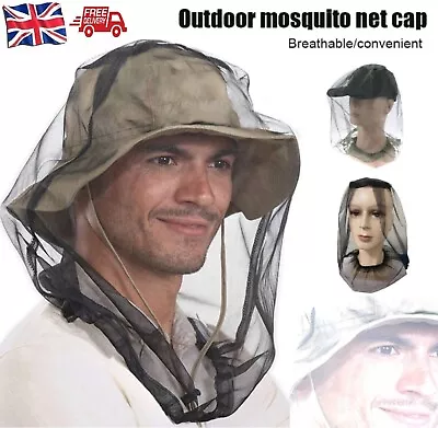 Midge Mosquito Head Net Hat Insect Fly Mesh Face Protector Travel Camping • £3.79