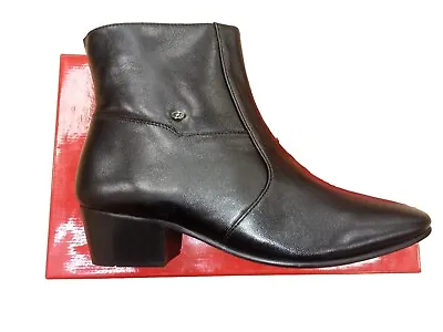 Men's Black Leather Cuban Heel Formal Zip Boots Sizes 6 7 8 9 10 & 11 • £59.99