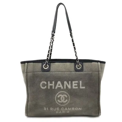 CHANEL Deauville Chain Shoulder Tote Bag MM Gray Black A67001 231110T • $3091.68