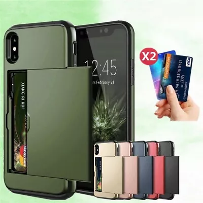 Slide Wallet Credit Card Slot PC Phone Case For IPhone 14 13 12 11 Pro Max 8 7SE • £5.99