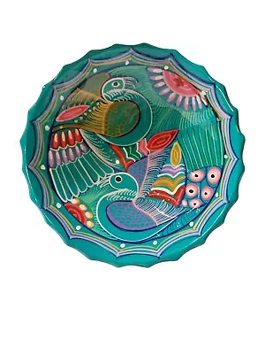 Mexican Folk Art Pottery Footed Bowl Birds Salsa Wall Decor Trinket Colorful • $14.99