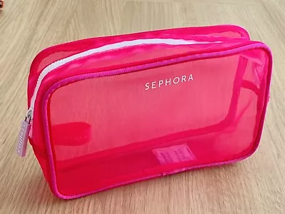 Sephora Fuschia Pink Mesh Make Up Cosmetic Beauty Bag 21 X 13 X 6cm NEW • £9.95