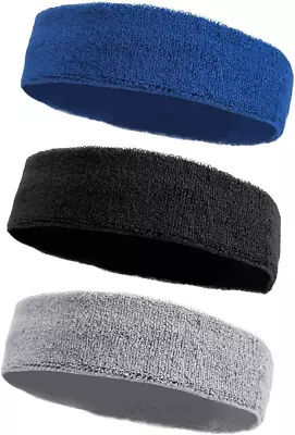 Mens Headband Horuhue 3 Pack Men Athletic Sport Headband Blue Black Grey  • $18.30