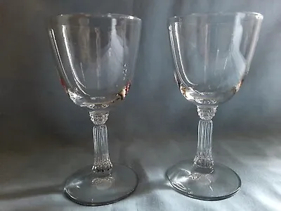 VINTAGE SET OF 2 CRYSTAL Claret 4 3/4  WINE GLASSES 2  Stem Sherry Port Plain • $17.99