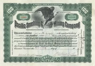 Pacific Smelting And Mining Co. - Stock Certificate - Mexican Stocks & Bonds • $125