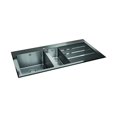 £350 • Buy Sauber 1.5 Bowl Kitchen Sink With Black Glass Surround And Left Hand Drainer
