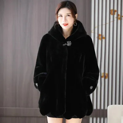 2022 Luxury Winter Women Genuine Mink Fur Hooded Thicken Warm Trench Coat Jacket • $233.21