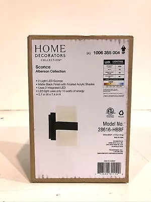 Home Decorators Alberson 2-Light Matte Black LED Indoor Wall Sconce New- • $43.99