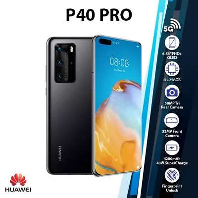 (New) Huawei P40 Pro 5G 8GB+256GB Dual SIM Unlocked Android Mobile Phone - BLACK • $1172.29