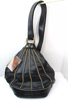 RARE New MARINO ORLANDI ITALY Handbag Tote Sling Shoulder Bag Leather BLACK 3228 • $325.97