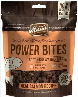 Merrick Power Bites Real Salmon Recipe Grain-Free Soft + Chewy Dog Treats 6 Oz • $11