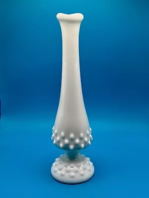 Vintage Fenton Milk Glass Hobnail Swung Hand Blown Glass Bud Vase 8 Inch • $16