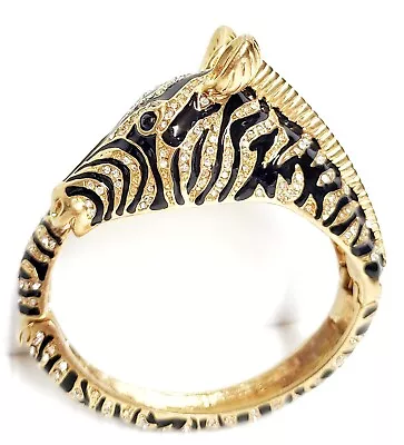 J.Crew Pave Zebra Head Bangle Bracelet Black Multi Russian Gold Plating Brass • $119