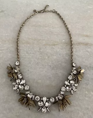 Beautiful J Crew Matte Gold Rhinestone Flower Leaf Necklace 20” • $20