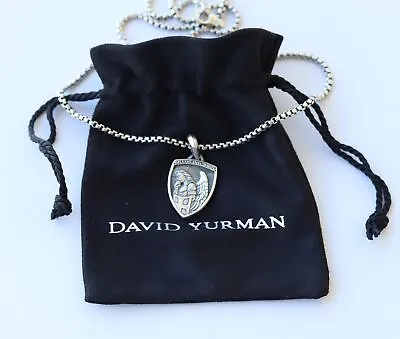 $335 • Buy David Yurman Sterling Silver 2.7mm Box Chain Necklace W/ Saint St Michael Amulet