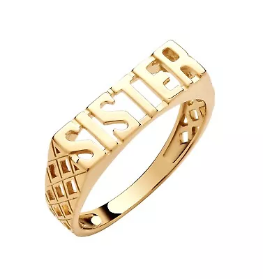 9ct Yellow Gold On Silver SISTER Ring Size J K L M N O P Q R S T U V • £18.95