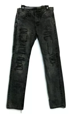 Kite Distressed Mens Button Fly Jeans Black Embossed Zipper Leg Denim Grunge  • $26.84