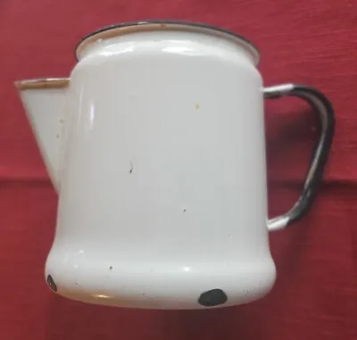 Vintage Enamelware Coffee Pot Without Lid White With Black Trim 5.5 Inch Length • $6