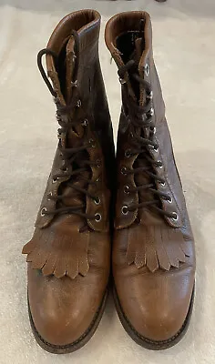 Dan Post Mens Brown Leather Packer Lace-Up Boots Western Kiltie Size 6.5 • $44