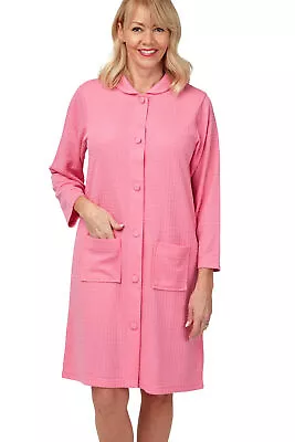 Ladies Lightweight Waffle Robe Front Button Fastening Dressing Gown Housecoat • £14.99