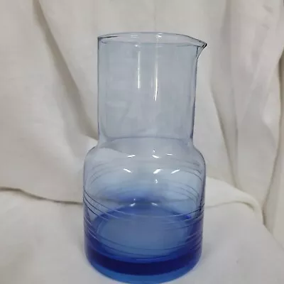 MCM Blue Spiral Etched Glass Martini Cocktail Pitcher Juice Carafe • $22.99