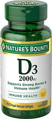 Nature's Bounty D3 50mcg (2000IU) 150 RAPID RELEASE SOFTGELS Exp. 04/2024 • $8.50