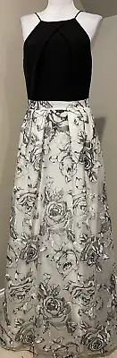 AIDAN MATTOX Womens Long Black & White Evening Occasion Dress - Sz 8 • $136.50