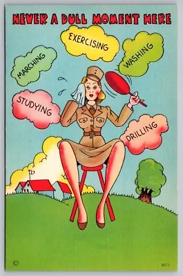 Comic Postcard Halverson Beals WC-1 Busy WAC Soldier Thinking & Fanning Herself • $6.76