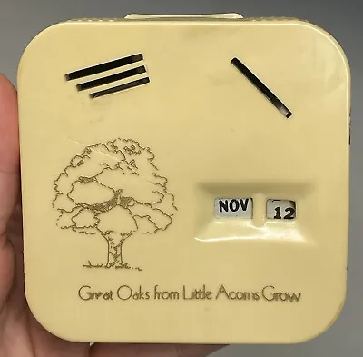 Vintage Gerett Tri-Coin Calendar Coin Bank Oaks Oak Tree W/ ORIGINAL BOX • $21.25