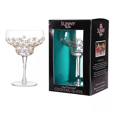 Margarita Cocktail Glass Gold Flowers Hand Painted Gift For Her Sunny By Sue • £15.99