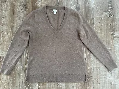J Crew Woman Size Medium 100% Cashmere V Neck Sweater Camel Tan Beige • $17.48