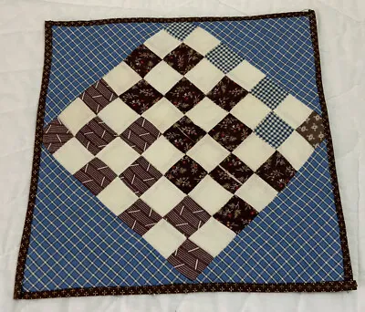 Antique Vintage Patchwork Quilt Table Topper Early Calicos Nine Patch Brown • $9.95