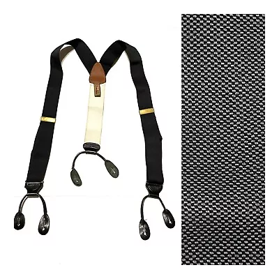 Trafalgar Suspender Canvas Black Braces Leather Elastic Button Adjustable • $19.43