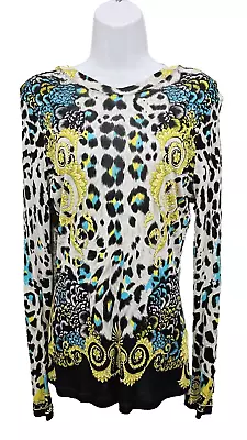 Versace Collection Leopard Print Top US 14 ITALY 48 Long Sleeve Sheer Back • $198.99