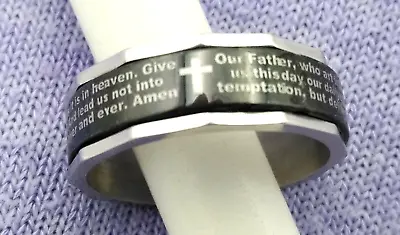 Men's Size 11.5 Stainless Steel Band W/  Tungsten~~The Lord's Prayer Cross Ring • $22.50