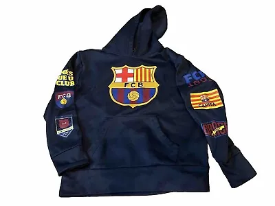 FC Barcelona Hoodie Youth Sz Medium Navy Blue FCB Crest Arm Logos • $20