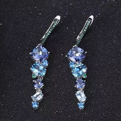 Natural Mystic Quartz Topaz Drop Earrings 925 Sterling Silver Handmade Earrings • $67.06