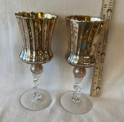 Two 9 ¾ In. Faux Mercury Glass Rose Gold Decorative Goblets • $10