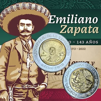 2010  Mexico 5 Pesos Emiliano  Zapata   Very Scarce  Unc One (1) • $38