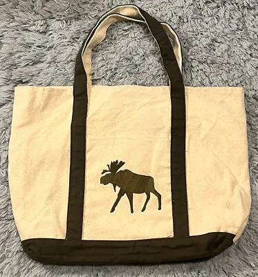 Cotton Canvas Moose Tote Bag 14x12 Embroidered Beige Green Shoulder Bag Shopper • $16.21