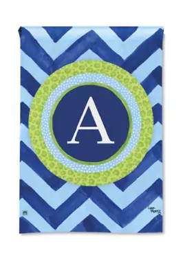 Chevron And Dots Monogram  A  Whimsical Garden Flag 12 X18   Blue Green White  • $5.06