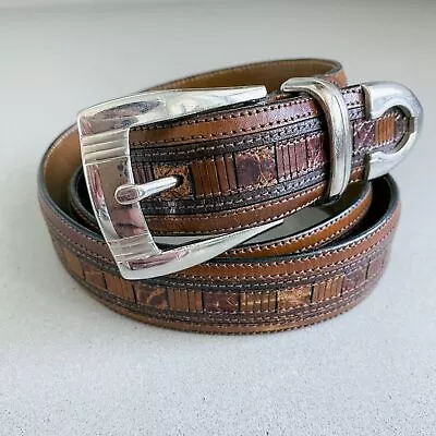 Crocodile Mezlan Men's Genuine Belt Medium 34 Brass Buckle Leather • $42.31