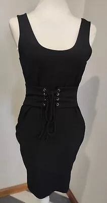 Black Corset Lace Up Bodycon Dress Goth/gothic 10 • $30