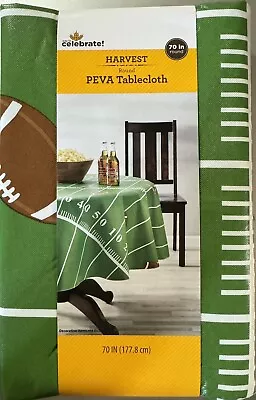 Way To Celebrate Harvest Green Football Field Peva Tablecloth 70  Round New • $10.91